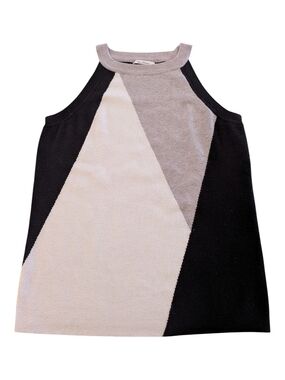 Colorblock Halter Tank Top - Black, White & Gray